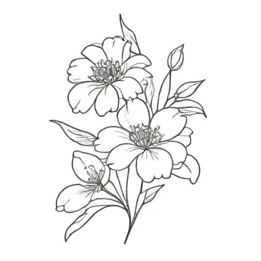 simple line tattoo with chrysanthemum marigolds and snowdrops black and white outline  tattoo design idea