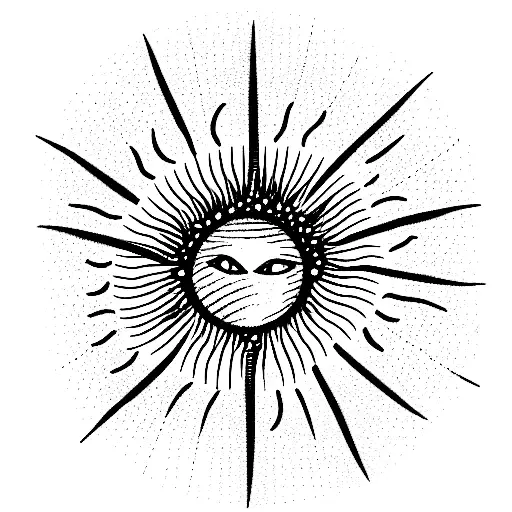 simplified sun with a ring in the middle and dots and lines going away from the Center  tattoo design idea