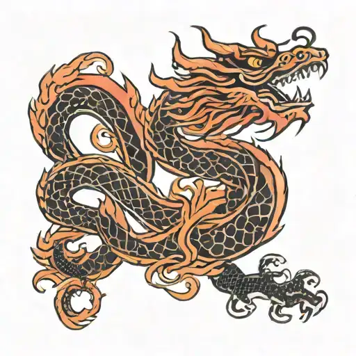 S Shaped Red and Black Chinese Dragon tattoo design idea