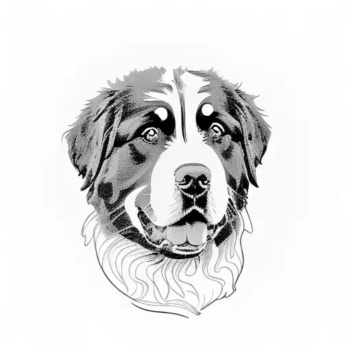 bernese mountain dog from the site touches humen hand with his paw tattoo design idea