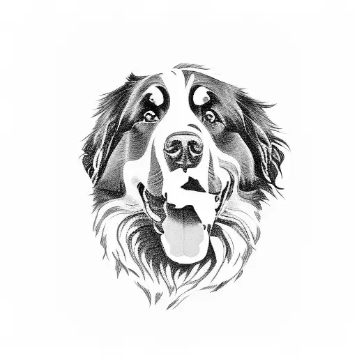 bernese mountain dog from the site touches humen hand with his paw tattoo design idea