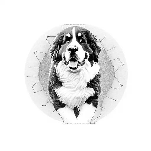 bernese mountain dog with human hand tattoo design idea