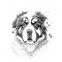 bernese mountain dog from the site touches humen hand with his paw tattoo design idea