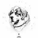 bernese mountain dog from the site touches humen hand with his paw tattoo design idea