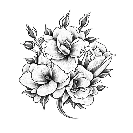 Roses and Lilly's and Daffodil's and Peony's tattoo design idea
