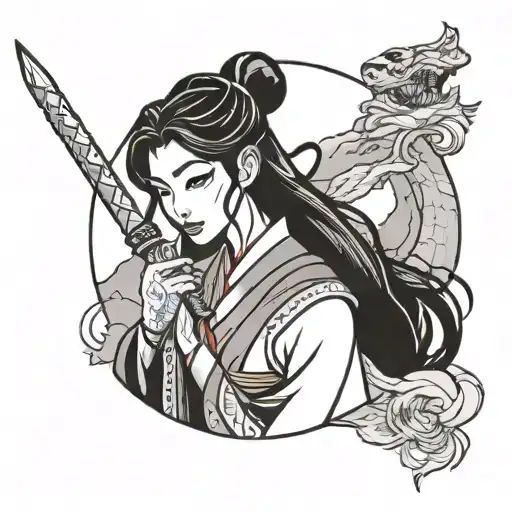 Princess Mulan cutting her hair and Mushu, mountains and the cricket  tattoo design idea