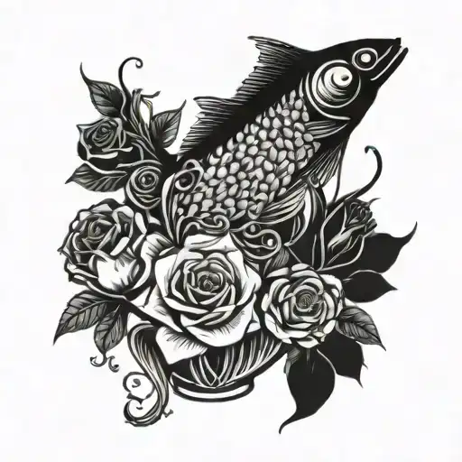 vase,fish,roses tattoo design idea