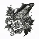 vase,fish,roses tattoo design idea