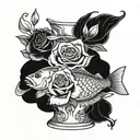 vase,fish,roses tattoo design idea