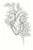 anatomically correct heart with february march may and november birth flowers growing from the top only  tattoo design idea