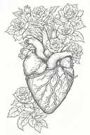 anatomically correct heart with a single of each the february march may and november birth flower growing from the top  tattoo design idea