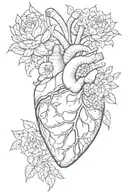 anatomically correct heart with a single of each the february march may and november birth flower growing from the top  tattoo design idea