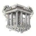 Tattoo, architecture, Greece, columns, myths, inscription, ancient Greek gods tattoo design idea