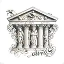 Tattoo, architecture, Greece, columns, myths, inscription, ancient Greek gods tattoo design idea