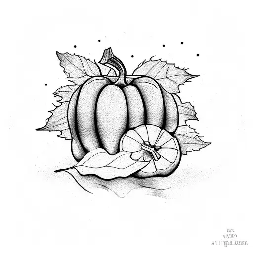 pumpkin, fall leaves, apples tattoo design idea