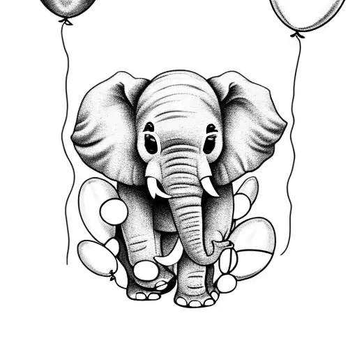 An elephant and panda with flowers and balloons  tattoo design idea