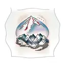 An elegant wine glass surrounded by mountain peaks tattoo design idea