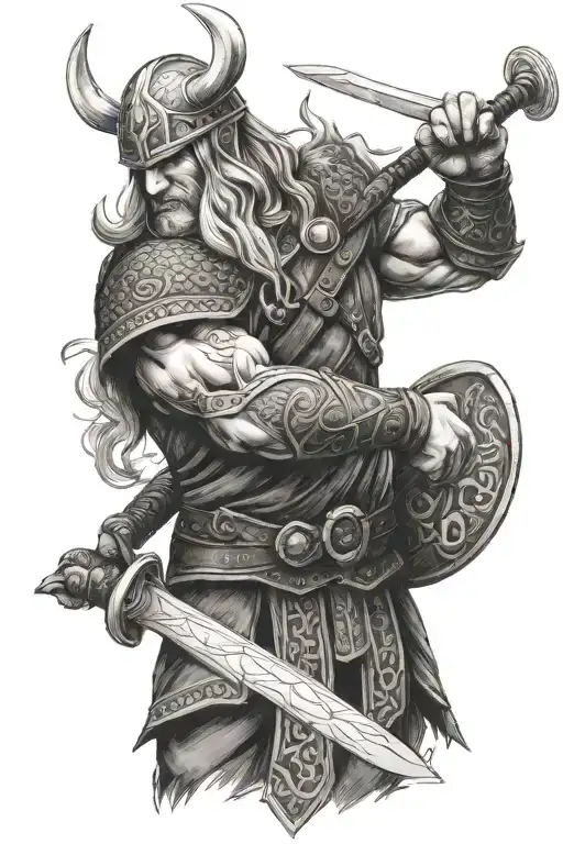 viking warrior wielding tattoo design idea