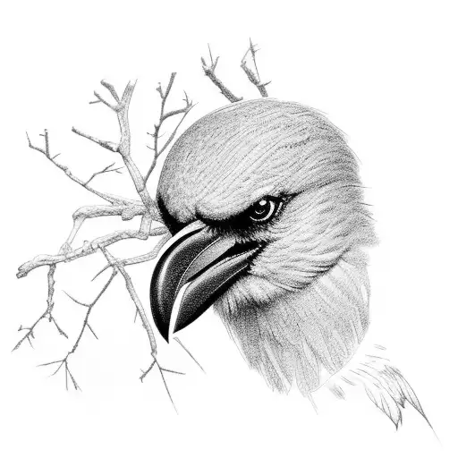 Crow following two branches, one white and one black tattoo design idea
