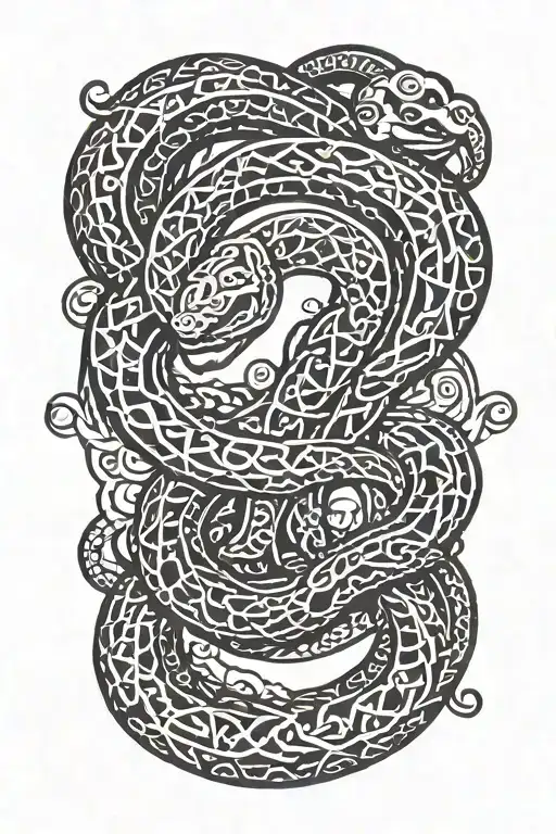 A tribal-inspired snake design intertwined with gym equipment and Turkish symbols tattoo design idea