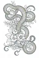 Snake wrapping, flowers around it tattoo design idea