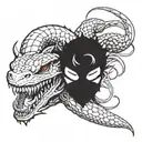 Combine elements of Tokyo Ghoul and Hunter x Hunter to create a unique anime-inspired tattoo design featuring a fierce and mysterious character, incorporating snakes as a symbol of power and transformation tattoo design idea