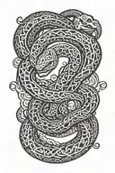 A tribal-inspired snake design intertwined with gym equipment and Turkish symbols tattoo design idea
