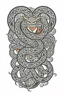 A tribal-inspired snake design intertwined with gym equipment and Turkish symbols tattoo design idea