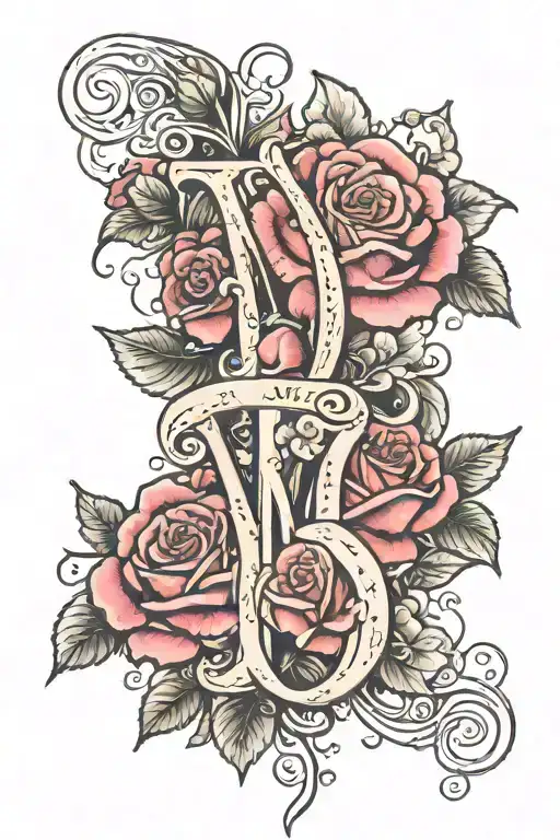 Roses and Violets with M and K letter tattoo design idea