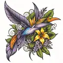 lavender and bird of paradise flower tattoo design idea