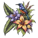 lavender and bird of paradise flower tattoo design idea