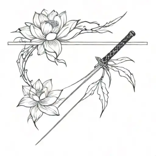 lotus bamboo katana sword tattoo design idea