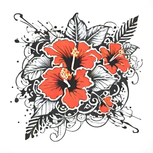 hibiscus flower surrounded tattoo design idea