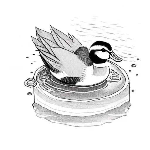 cute small duck sitting in a pond tattoo design idea