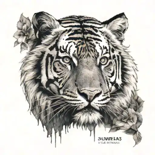 tiger and egal sumerian text fading tattoo design idea