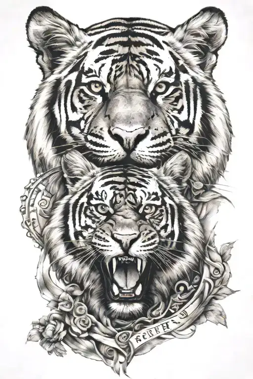 tiger and egal with sumerian text tattoo tattoo design idea