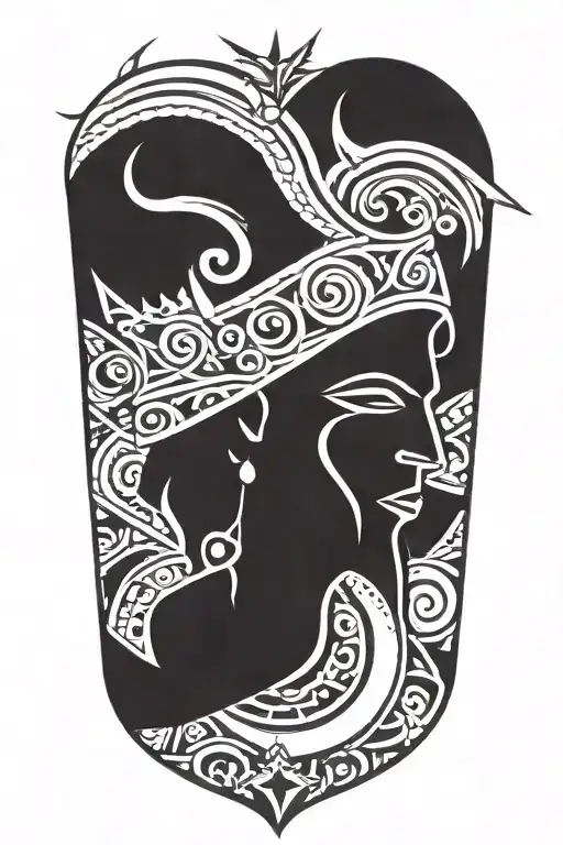 King david with ruined city background  tattoo design idea