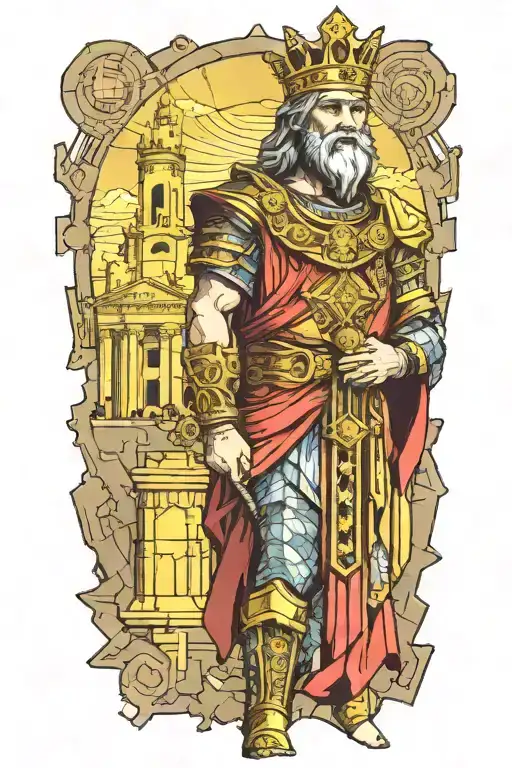 King david with ruined city background  tattoo design idea