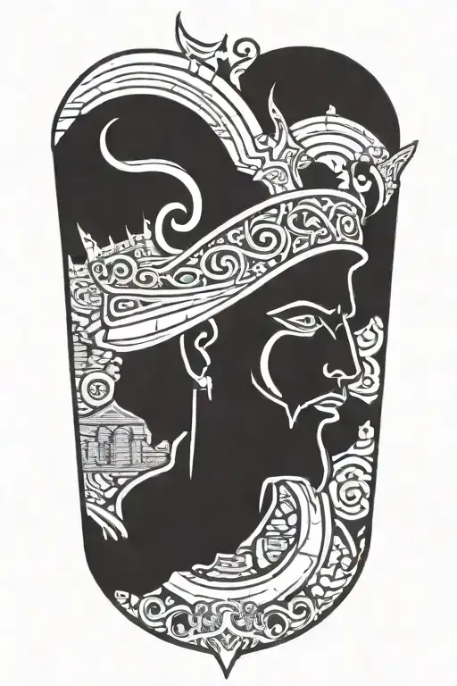 King david with ruined city background  tattoo design idea
