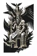 King Solomon with wings over ruins and fallen pillars  tattoo design idea