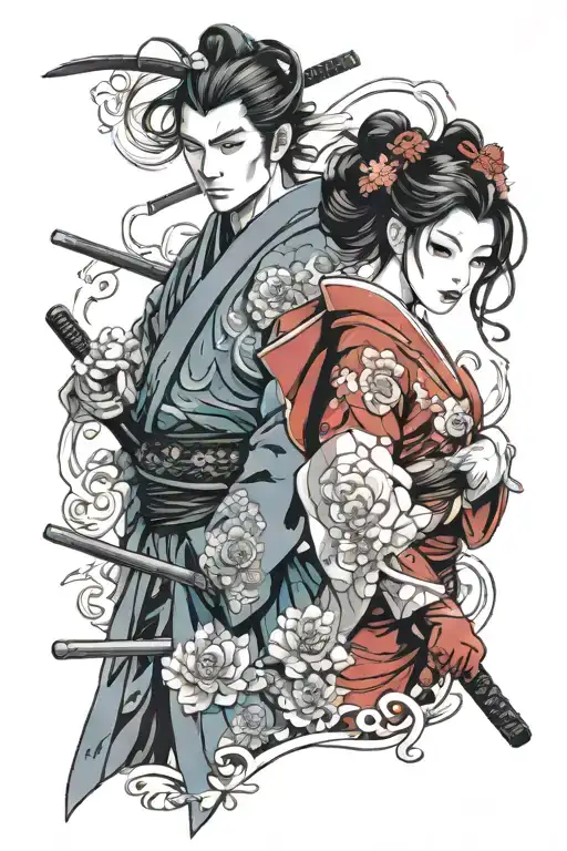 samurai and geisha tattoo design idea