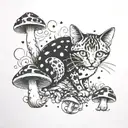 fire RedCrazyCat with mushrooms  tattoo design idea