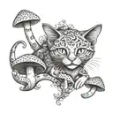 fire RedCrazyCat with mushrooms  tattoo design idea