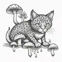 fire RedCrazyCat with mushrooms  tattoo design idea