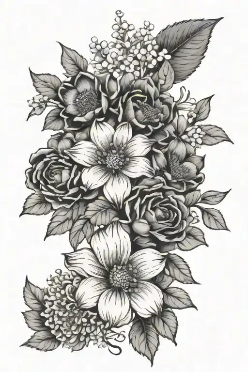 June birth flower with October birth flower and august birth flower tattoo design idea