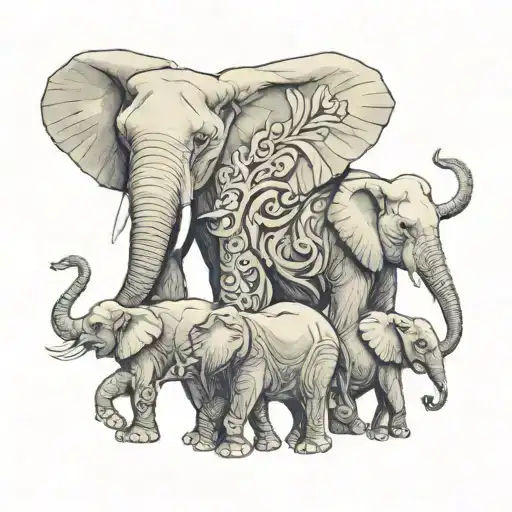 family of elephants 5 offspring  tattoo design idea
