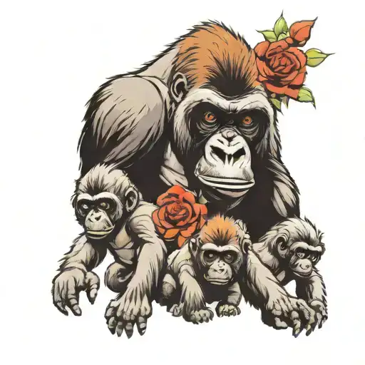 family of gorilla with 5 babies  tattoo design idea