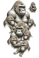 family of gorilla with 5 babies  tattoo design idea
