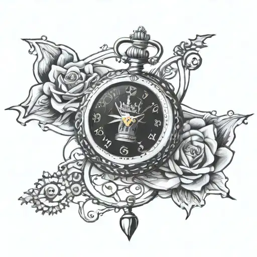 3 pocket watch, a star with princess crown tattoo design idea