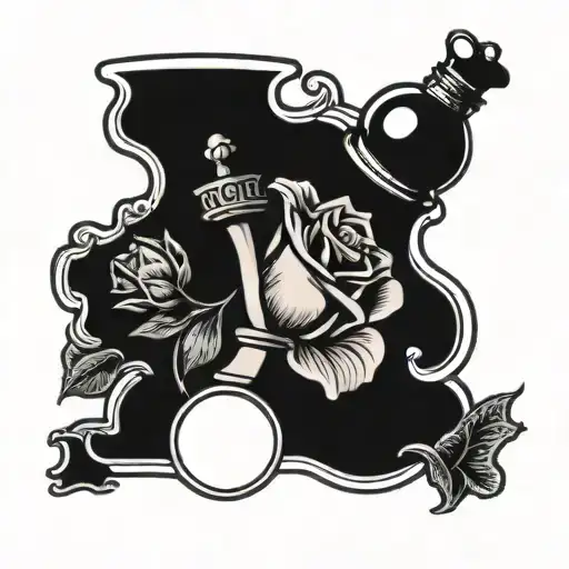 queen chess piece with single rose behind it from top tattoo design idea